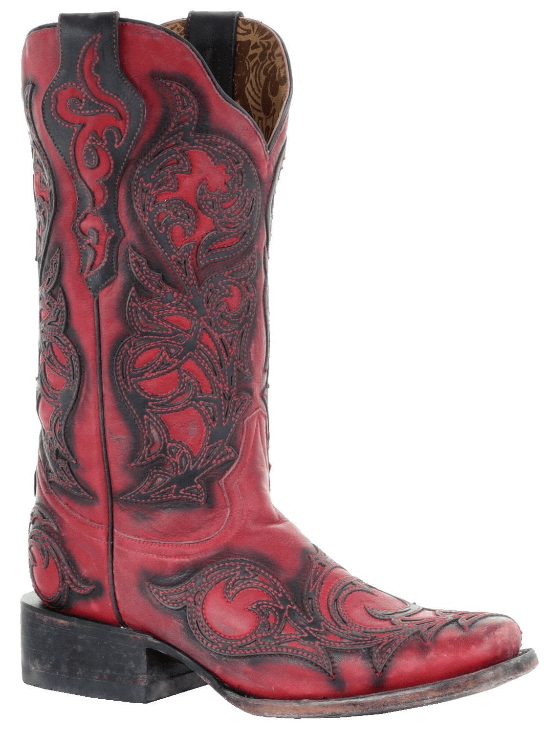 CORRAL Women's Red with Black Overlay Square Toe Cowgirl Boots G1468 (8 ...