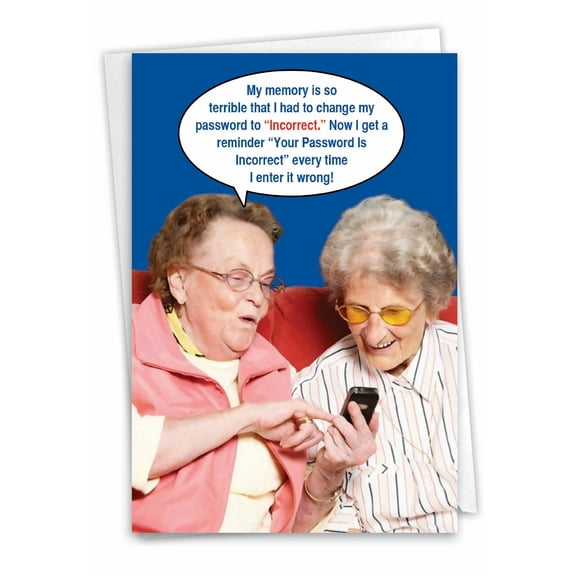 NobleWorks Funny Blank All Occasions Greeting Card with 5 x 7 Inch Envelope (1 Card) Blank All Occasions Incorrect Password 9912K
