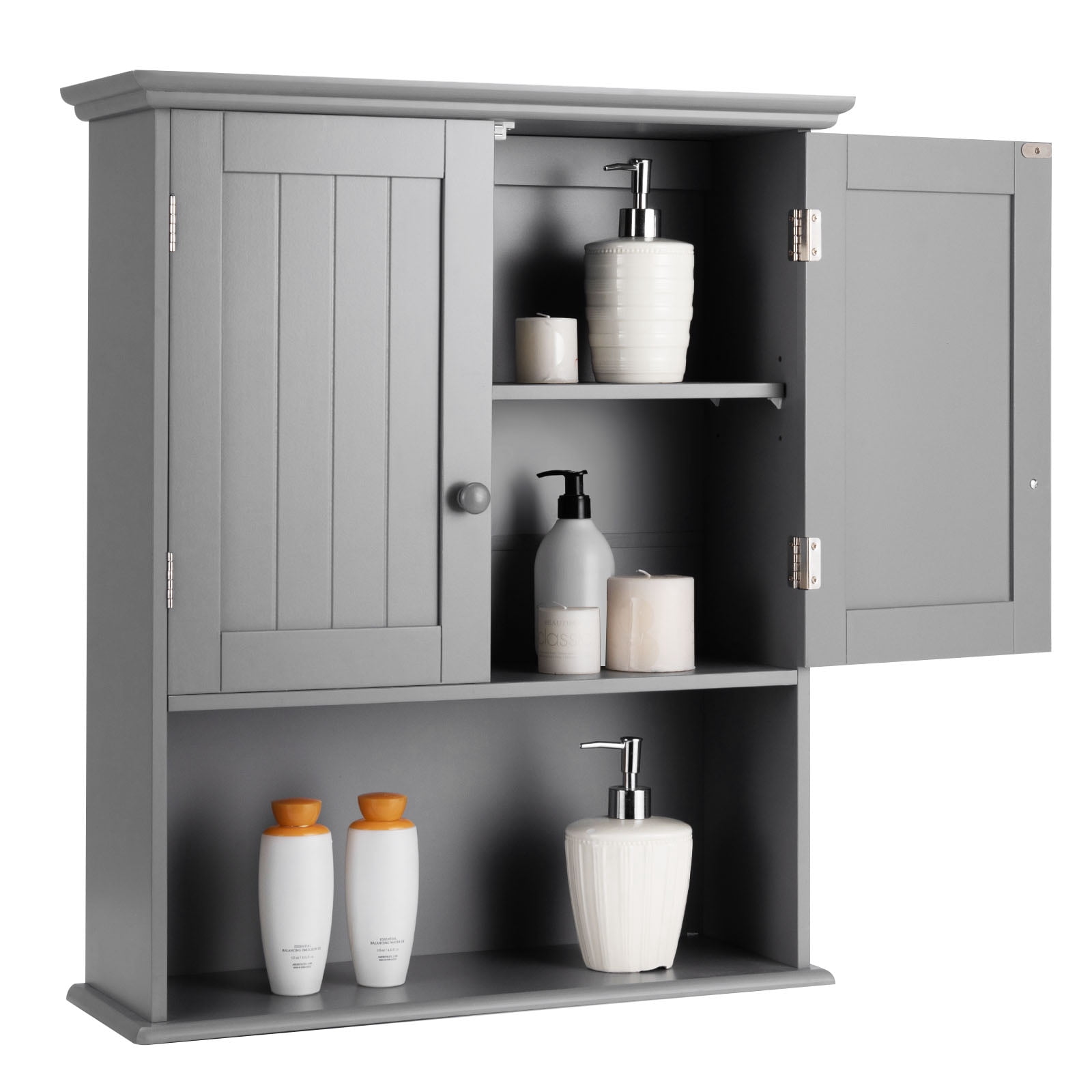 Topbuy Wall Mounted Bathroom Cabinet Medicine Cabinet Storage Organizer with 2 Doors & Adjustable Shelf Grey