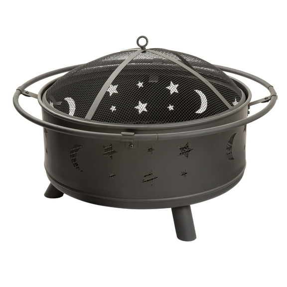 Pure Garden 32-Inch Outdoor Wood Burning Fire Pit with PVC Cover (Black)