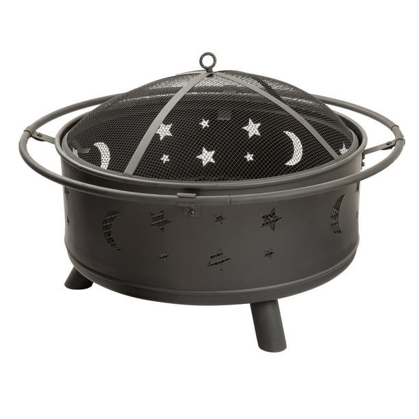 32-Inch Fire Pit – Round Outdoor Fireplace with Steel Bowl, Star Cutouts  Spark Screen, Log Poker, Storage Cover for Patio Wood Burning by Pure  Garden - Walmart.com