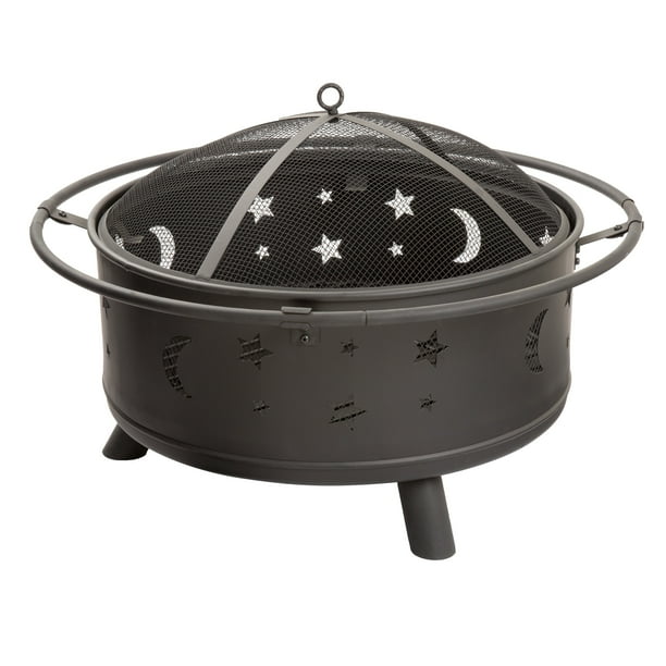 32-Inch Fire Pit – Round Outdoor Fireplace with Steel Bowl, Star Cutouts Spark Screen, Log Poker, Storage Cover for Patio Wood Burning by Pure Garden - Walmart.com