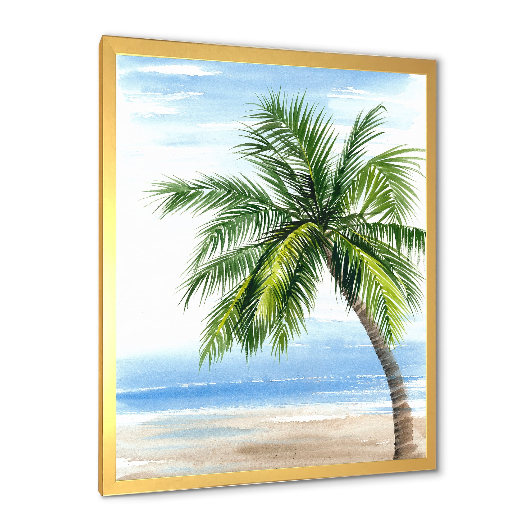 Designart 'Palm Tree At The Beach' Nautical & Coastal Framed Art Print