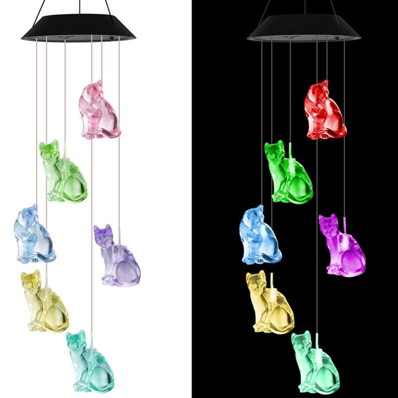 Colorful Solar Cats Wind Chime Light, LED Rotating Wind Chime Light,Beautiful Cats Wind Chime Light,Animal Color Changing Solar Wind Chime,Hanging Waterproof Landscape Lights Outdoor Decor Gifts