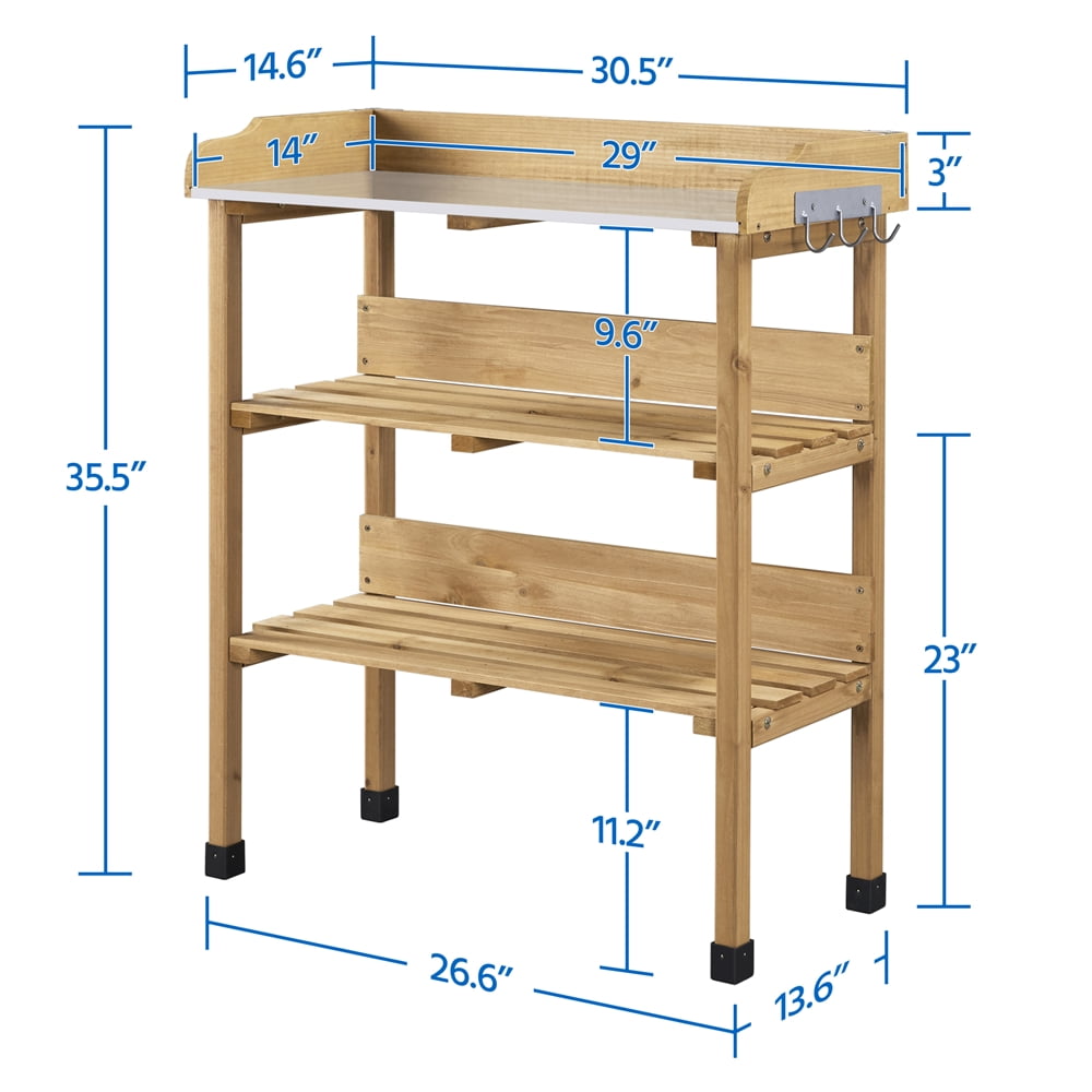 Renwick Outdoor Potting Bench Table with Storage Shelf,Natural Wood