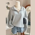 thumbnail image 5 of LIIPEE Women Sweatshirts Casual Zipper Long Sleeve Solid Color Lapel Sweatshirt Ladies Fashion Loose Fit Hoodless Sports Tops Autumn Winter Comfortable Breathable Soft Daily Pullover,Light Gray,XXL, 5 of 7