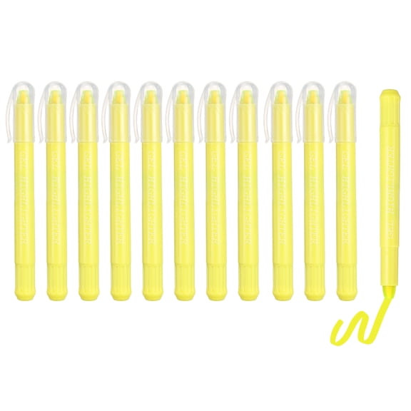 Uxcell 12Pack Gel Highlighters, Highlighters Pens Wax Crayon Neon Clear View Bright Marker Pen Twist Up Gel Stick Cute Pastel for Home Office Study Journaling Supplies, Bright yellow