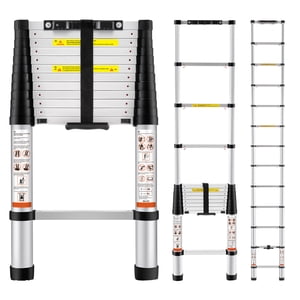KFFKFF 12.5 ft Telescoping Ladder, 330 lb Capacity, Aluminum