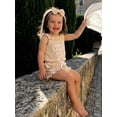thumbnail image 6 of BemeyourBBs Newborn Baby Girls Little Sister Outfit Waffle Knit Ruffle Romper Little Sis Letter Embroidery Ruffle Sleeveless Infant Bodysuit and Shorts Headband Set Cute Baby Girl Summer Clothes, 6 of 9