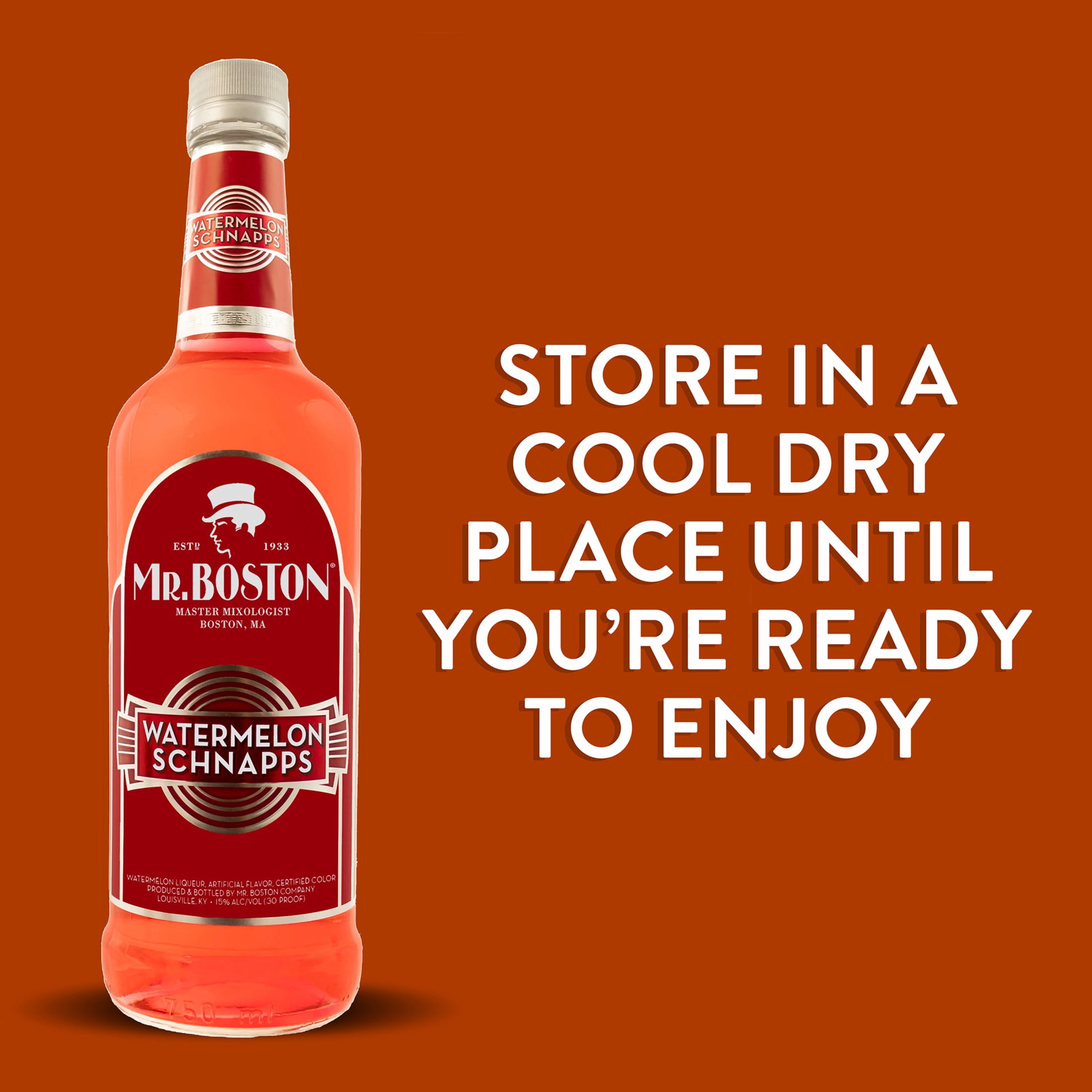 Mr. Boston Watermelon Schnapps Liqueur, 750ml, 15% Alcohol, Cocktail Mixers
