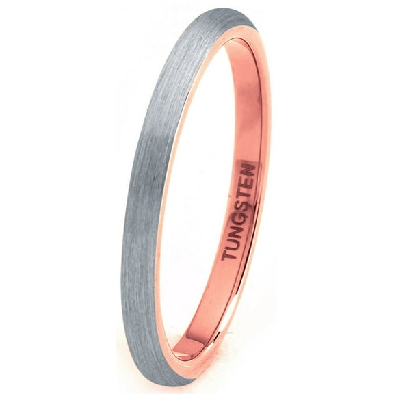 Charming Jewelers Tungsten Wedding Band Ring 2mm for Men Women Comfort Fit 18K Rose Gold Plated Plated Domed Brushed Lifetime Guarantee Size 4