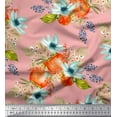 thumbnail image 1 of Soimoi Orange Cotton Jersey Fabric Tomato & Freesia Floral Print Fabric by the Yard 58 Inch Wide, 1 of 3