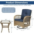 thumbnail image 5 of SOCIALCOMFY 3-Piece Patio Wicker Conversation Bistro Set, Rattan Gliding Rocking Swivel Chairs with Cushion and Glass Top Side Table Outdoor Furniture Sets for Garden Backyard, Navy Blue, 5 of 7