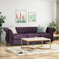 thumbnail image 2 of Noble House Aaniya Velvet Tufted Sofa, Blackberry, Dark Brown, 2 of 10