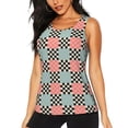 thumbnail image 1 of Fotbe Colorful Checkered Blusas Sin Mangas para Mujer – Estilo Casual, Corte Suelto, Slim-Fit, Cuello Redondo Deportivo, Tops de Verano para Gimnasio y Yoga-Large, 1 of 7