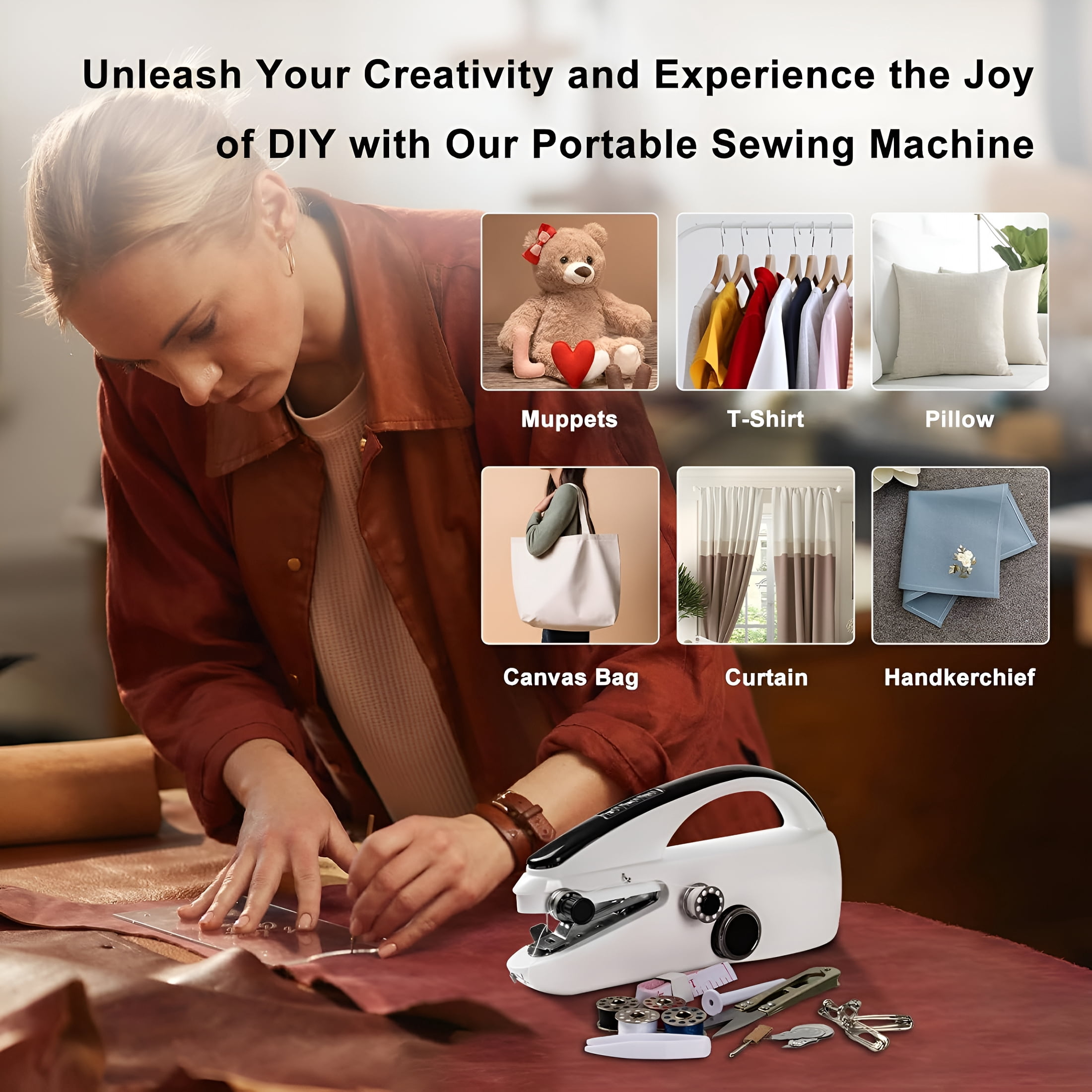 CURYMAY 2026 New Handheld Sewing Machine,Easy to Use Portable Electric Mini Sewing Machines for Beginners with Two Speeds,With Complete Accessories Kit,Suitable for Home,Travel and Diy(Black)
