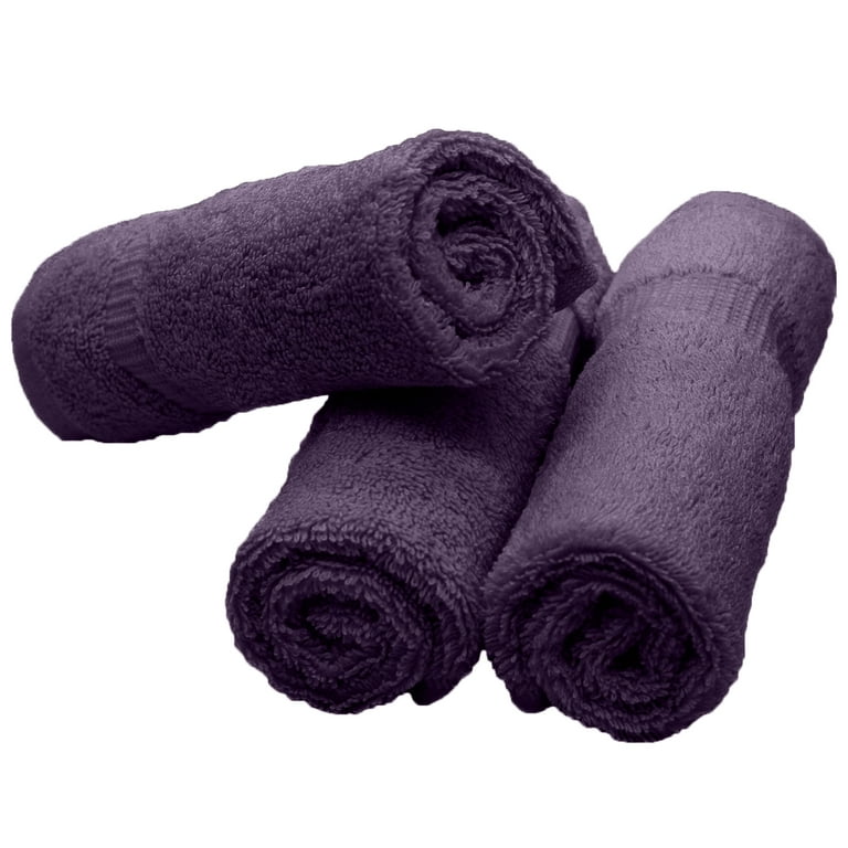 Set of 3 Luxury Dark Purple Terry Cloth Towels 2 Oversized Bath 1 Hand Towel