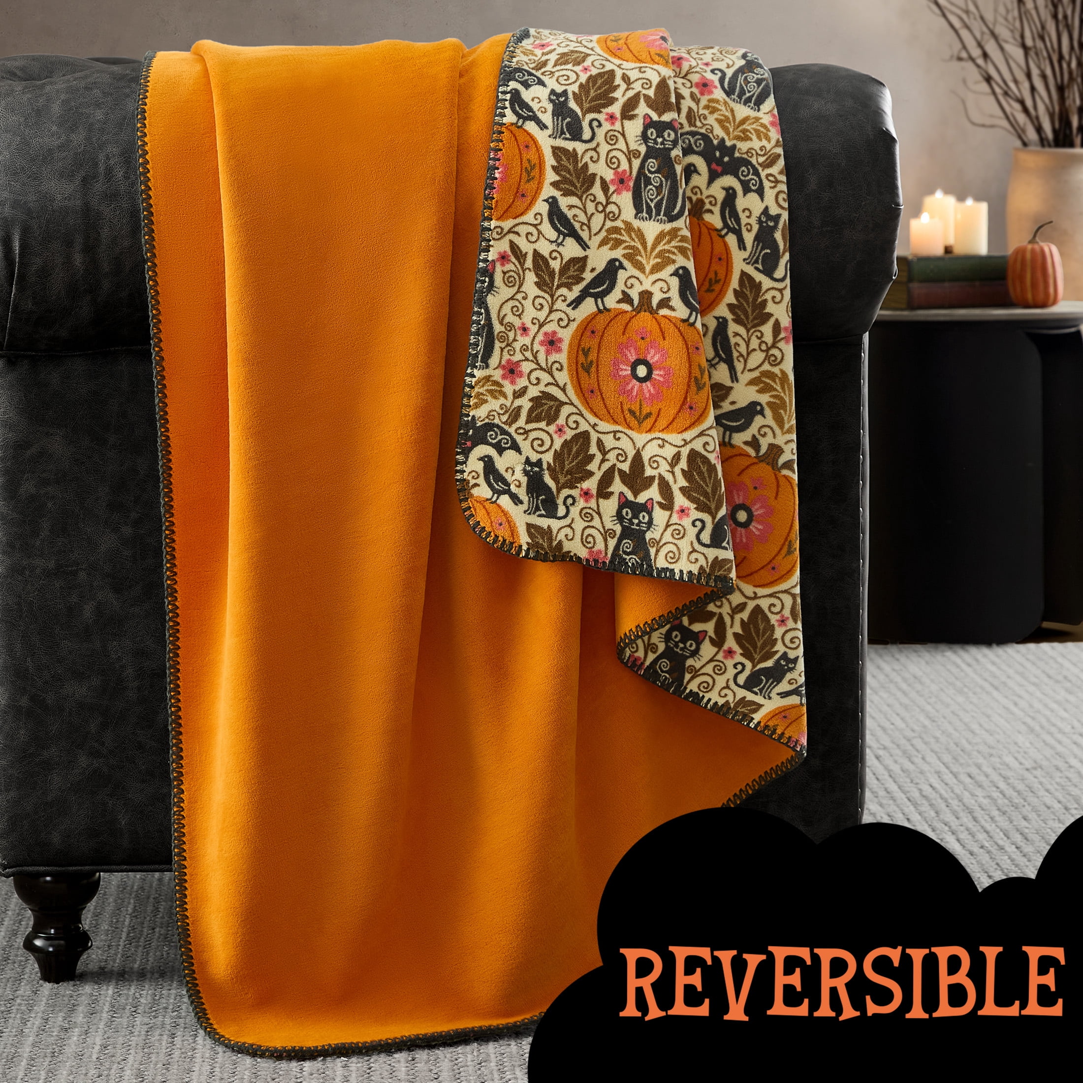 Boo-tique Halloween Oversized Couch Throw Blanket, Pumpkin Patch, Orange, 50 x 72 in