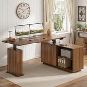 Electric L Shaped Standing Desk with Storage, 55 Mid Century Adjustable Height Sit Stand Desk