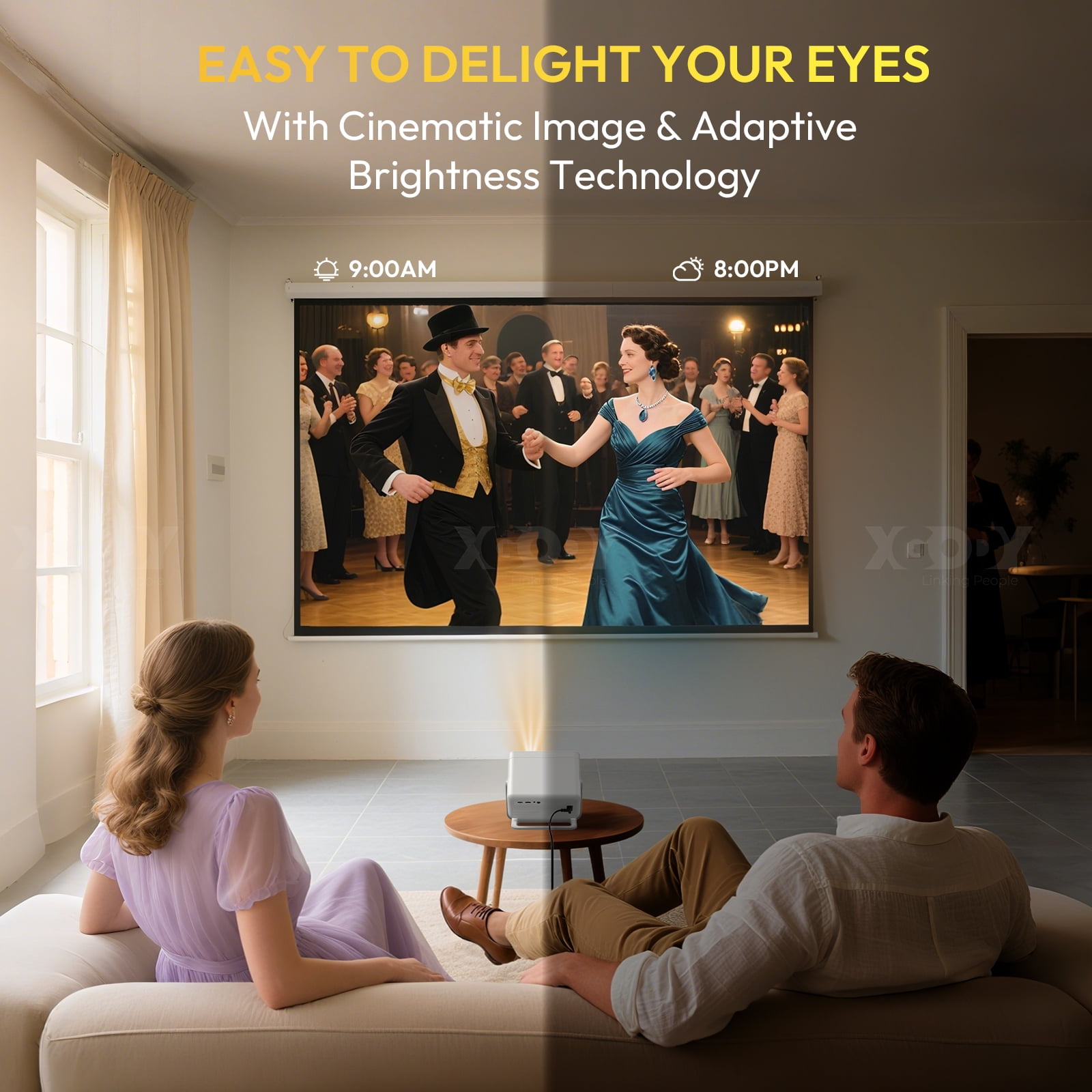 XGODY A6 Pro 1080P 650 ANSI Smart Projector with WiFi and Bluetooth, Auto Focus Aspect Ratio 16:9 for Outdoor Camping/Gaming, 1.3KG White, 1 Count.
