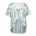 thumbnail image 3 of Enwejyy Womens Summer Basic Tops Floral Print Short Sleeve Round Neck Pleated Pullover Fake Two T-Shirt, 3 of 4