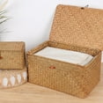 thumbnail image 5 of Straw Basket with Lid, Shelf Wardrobe Organizer for Shelf Organizer,Rattan Woven Basket Desktop Clothes Sundries Storage Box for Bedroom Home Decor,12.6 x 8.7 x 5.9inch, 5 of 9