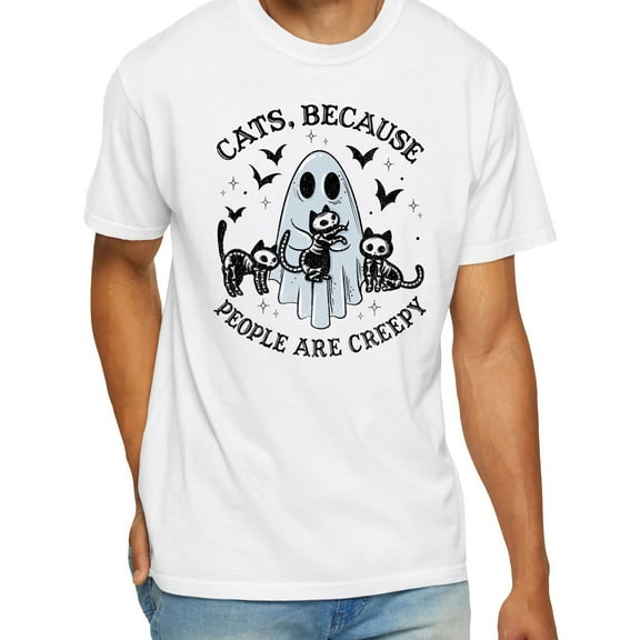 Cats Because People Are Creepy T-Shirt – Cute Ghost & Cat Halloween Tee