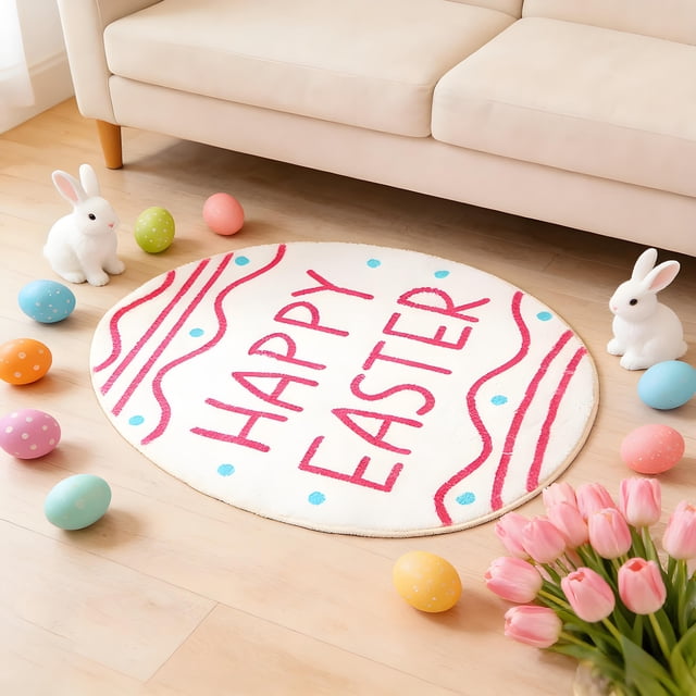 Tapis de Sol en Polyester en Forme d'Oeuf de Couleur de Pâques, Absorbant l'Eau à Haute Densité, Antidérapant et à Prise Sûre, Résistant aux Taches et Lavable, pour Chambre, Porche, Couloir, Dortoir, Décoration d'Entrée de Maison de Pâques