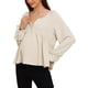 thumbnail image 1 of Blusa de maternidad Inspire Chic, tops alto-bajo, cuello en V, babydoll, botones, mangas largas, farol, plisado, fruncido, volantes, embarazo, XL, beige, 1 of 6