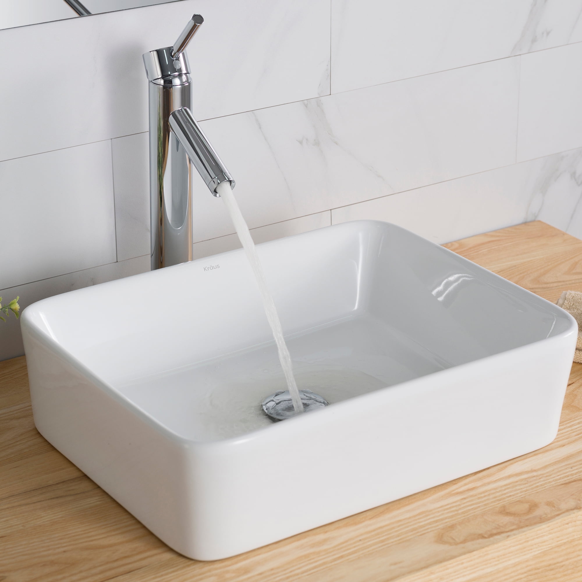 KRAUS Elavo Modern Rectangular Vessel White Porcelain Ceramic Bathroom Sink, 19 inch
