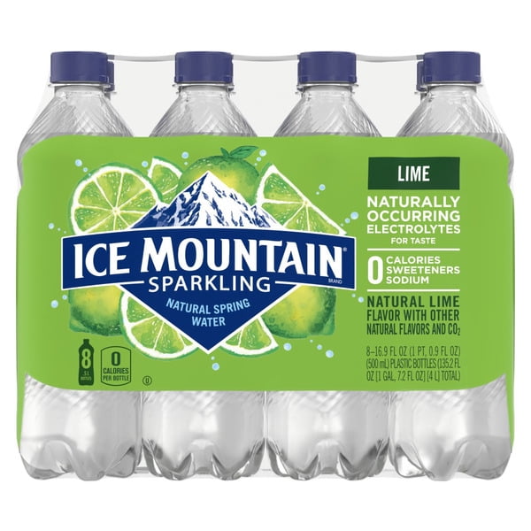 ICE MOUNTAIN Sparkling Water, Zesty Lime, 16.9 oz. Bottles (8 Count)