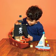 Mentari Fishbones Pirate Ship Wooden Ship with 3 Figures for Age 3+