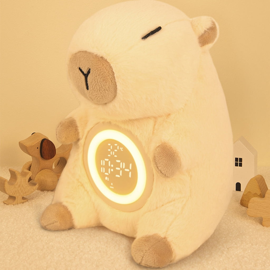 Capybaras LED Alarm Clock for Children, USB Powereds Soft Polyester Lamp, Touch Control, Dimmable Brightness, Timers Setting