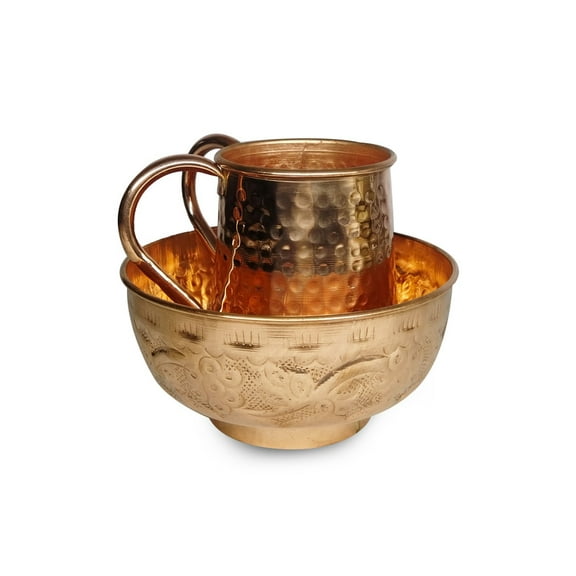 CL Pure Copper Netilat Yadayim Cup with Bowl | Washing Mug Cup | Negel Vasser Cup | 100% Kosher cook | Wash hand Ceremony