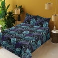 thumbnail image 2 of Ambesonne Tropical Fitted & Flat Sheet with Shams 4 Pcs Set, Jungle Monstera Palm Art, Calking, Dark Purple Cadet Blue, 2 of 5