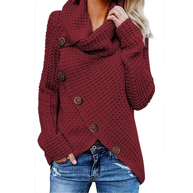 Winter Loose Turtleneck Sweater Long Sleeves Button Casual Pullover For Women