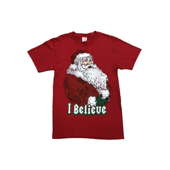 Mens Red Santa Claus Saint Nick Believe Christmas Holiday T-Shirt Small