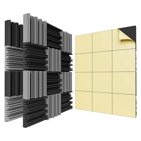 24 Pack Self-Adhesive Sound Proof Foam Panels,12 X 12 X 2 Inches Acoustic Foam,High Resilience Sound Proofing Padding