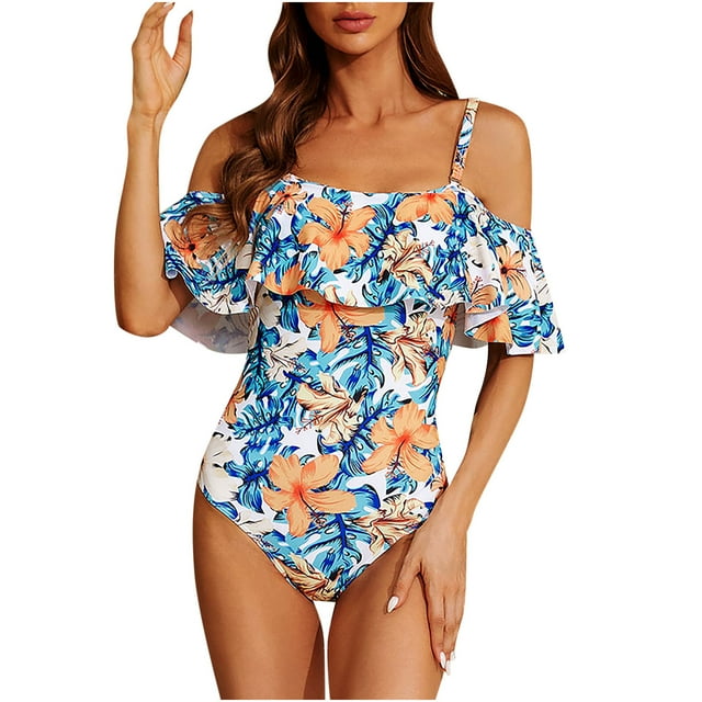 DPTALR Maillot de Bain Décontracté pour Femmes Grande Taille à Bandage Imprimé Feuille