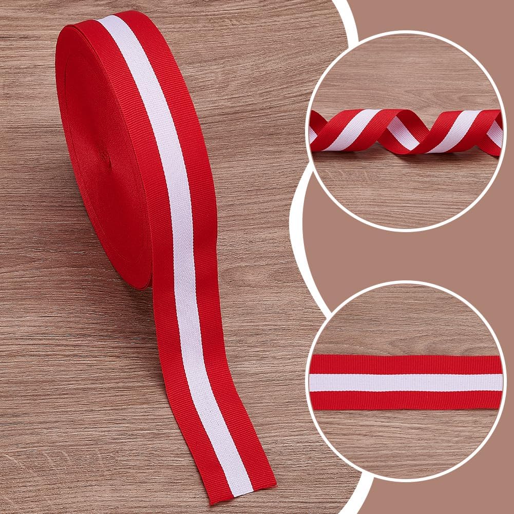 1roll 50 Yards Red White Blue Striped Grosgrain Ribbon 1.57" Polyester Double Faced Stripe Craft Gift Wrapping Embellishments Ribbon for Garment Home Party Wedding Christmas Decorations Colorful