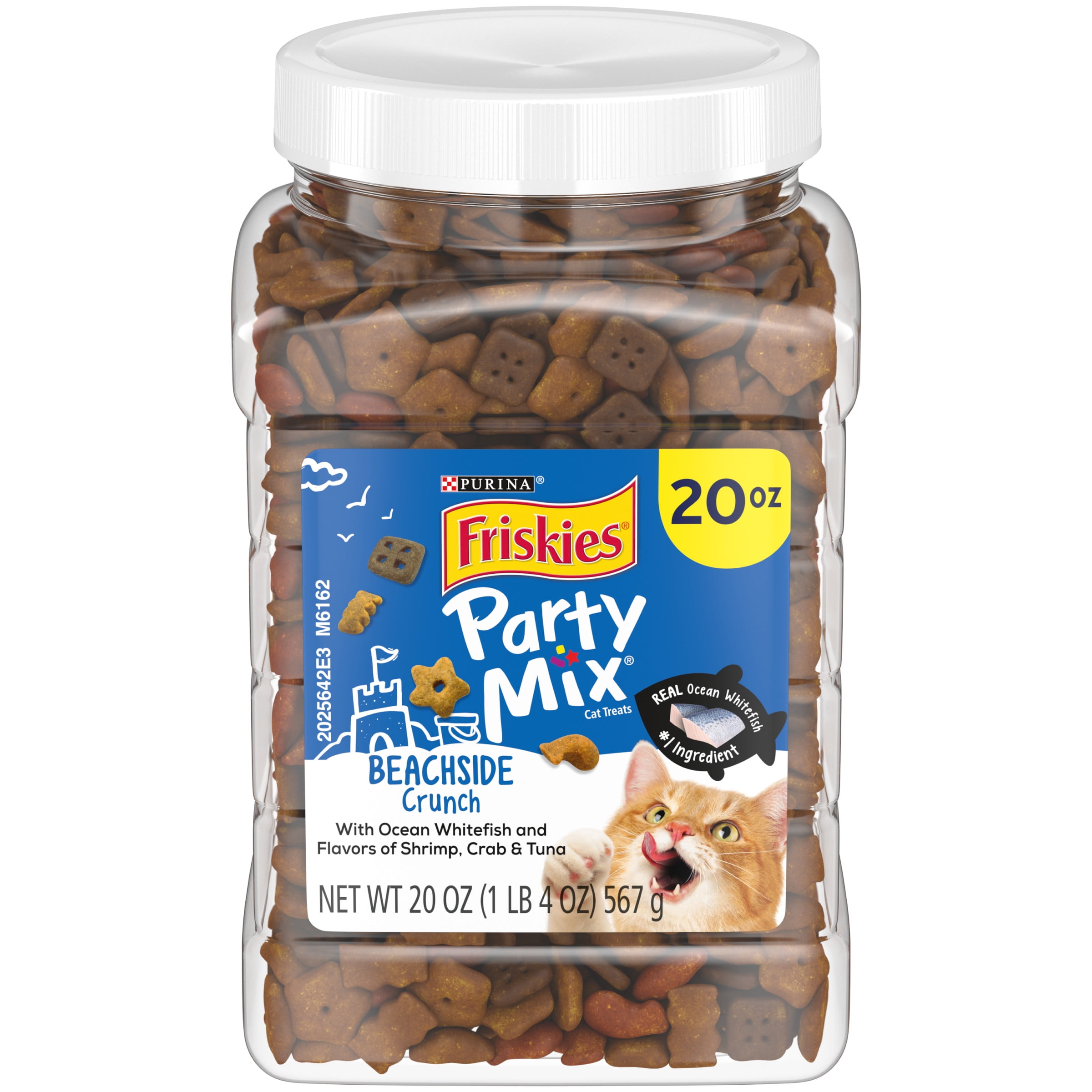 Purina Friskies Party Mix Ocean Whitefish Shrimp Crab Tuna Flavor for Cats, 20 oz Canister