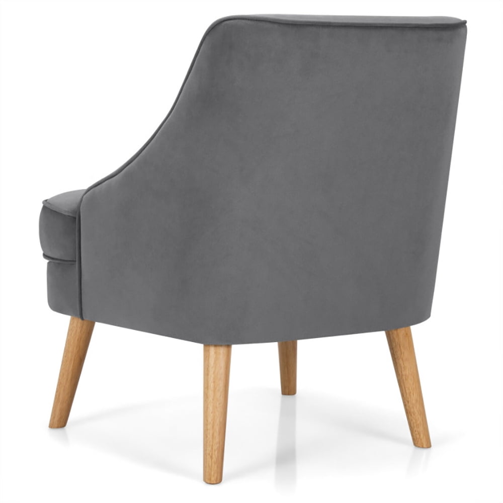 Finihen Velvet Accent Chair, Mid Century Velvet Accent Chair with Rubber Wood Legs, Thickly Padded, for Living Room, Bedroom, Gray