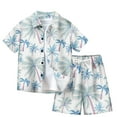 thumbnail image 2 of hengsof Children's Hawaiian Floral Print Shirt Set Boys Girls Short Sleeve Button Down Lapel Cardigan Top Elastic Waist Shorts Set Two Piece Summer Fashion Casual Set, 2 of 3