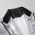 thumbnail image 6 of Nmnitkp Men's Sequin Blazer Jacket Black Contrast Lapel Single‑Button Long Sleeve Suit Coat for Party Stage Show Holiday Nightclub Special Event Wear Silver,S, 6 of 7