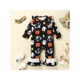 thumbnail image 2 of nvzhuang Newborn Baby Girls Flared Jumpsuits Halloween Printed Round Neck Ruffled Long Sleeves Romper for Toddler Infant, 2 of 9