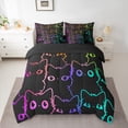 thumbnail image 2 of jejeloiu Neon Cartoon Kitten 7pcs Bedding Comforter Set,Gradient Line Cute Cat Queen Bedding Sets,Kawaii Animal Queen Sheet Sets For Girls Teens,Ultra Soft Home Decor Reversible, 2 of 8