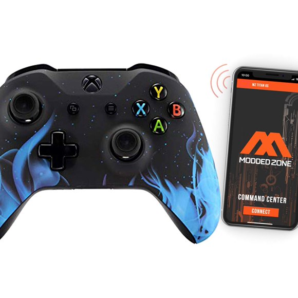 "Soft Touch Blue Fire Face" Smart Rapid Fire Custom Modded Controller compatible with Xbox One S Mods FPS Games and More. Control and Simply Adjust Your mods via Your Phone!