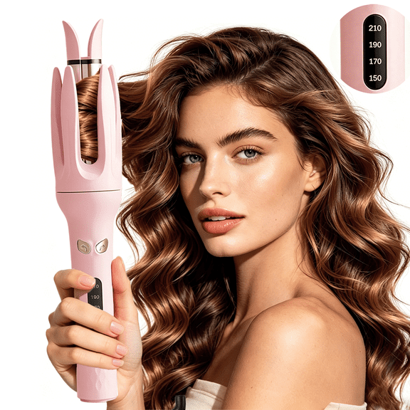 Automatic Curling Iron, 1.1″ Barrel Rotating Wand with 4 Temp, Ceramic Anti-Scald, Anti-Tangle Hair Curler Irons, for Beach Waves Hair Styling, Pink