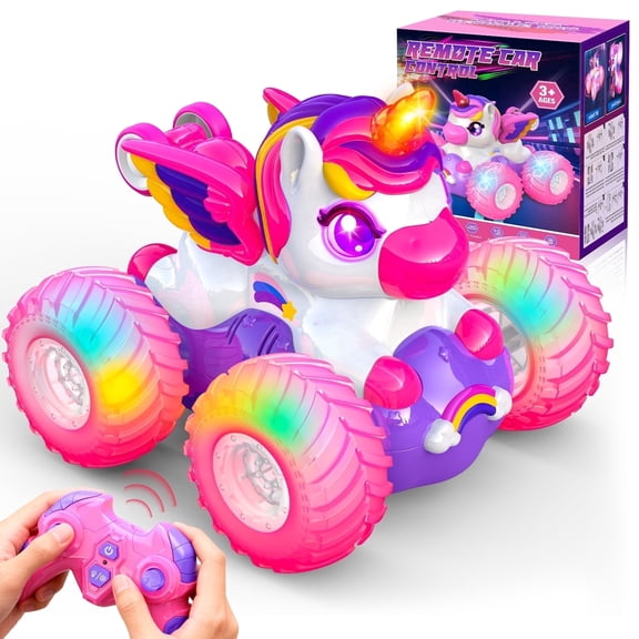 Remote Control Car for Girls, Unicorn Toys Gift for 3 4 5 6 7 Year Old Girls, Stunt Car Toy for Girls Birthday Gift Christmas