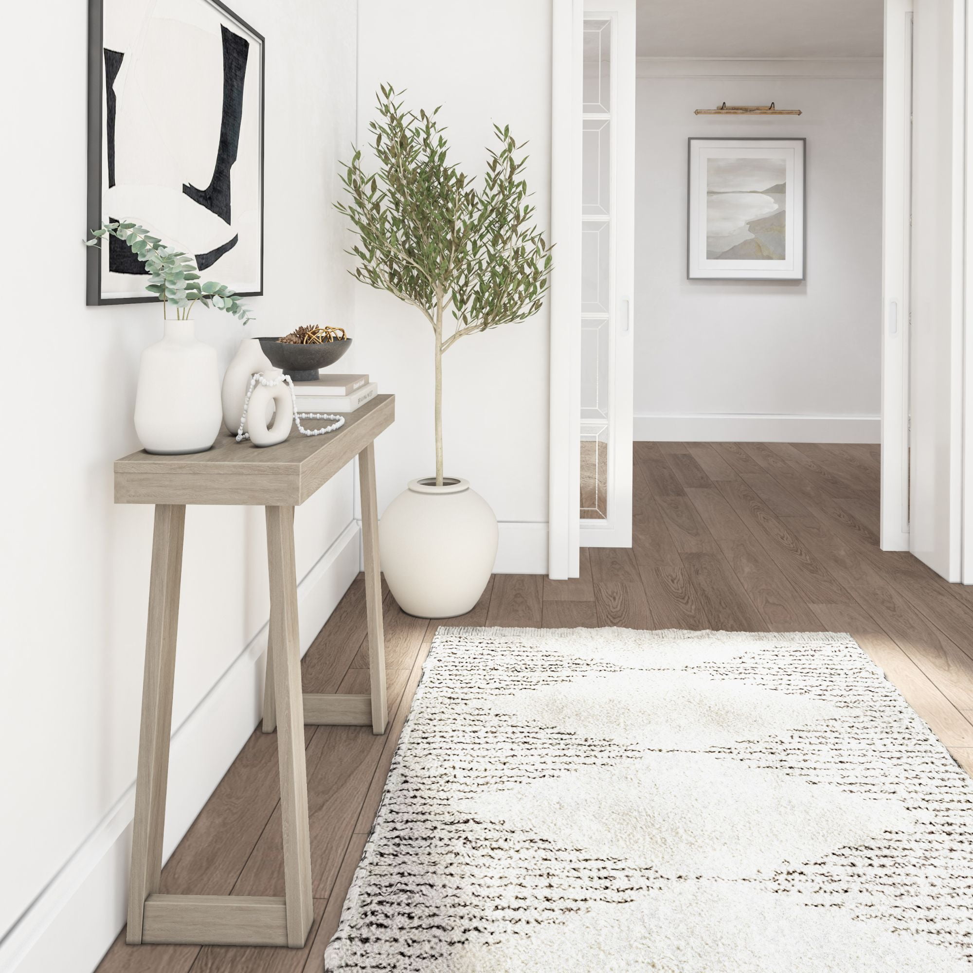 Plank+Beam 36” Solid Wood Console Table, Classic Farmhouse Style Sofa Table, Narrow Entryway Table for Hallway, Seashell